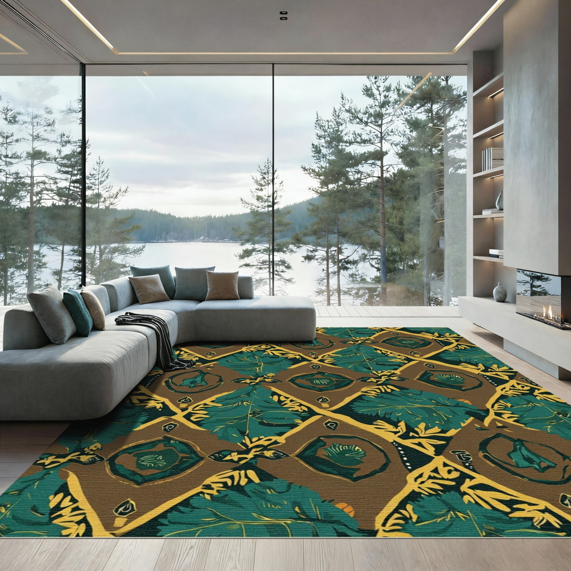 Emerald Green Tropical Diamond Medallion Rug
