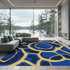 Blue Yellow Organic Cell Abstraction Rug