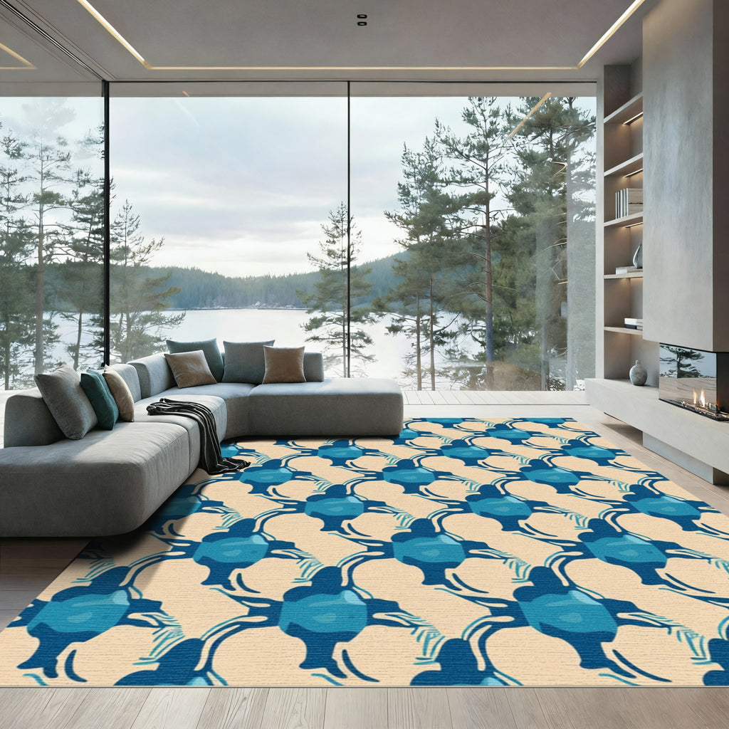 Deep Blue Ochre Abstract Connectors Rug