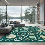 Teal Seashell Swirls Coastal Delight Rug