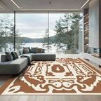 Brown Ivory Abstract Rhythmic Scroll Rug