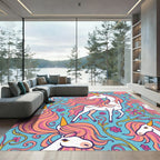 Whimsical Pink Unicorn Flower Garden Rug