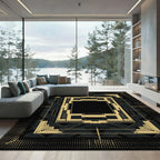 Retro Gold Black Geometric Layered Frame Rug