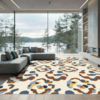 Abstract Ochre Blue Organic Shapes Rug