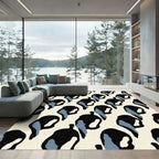 Cream Black Blue Abstract Spots Rug