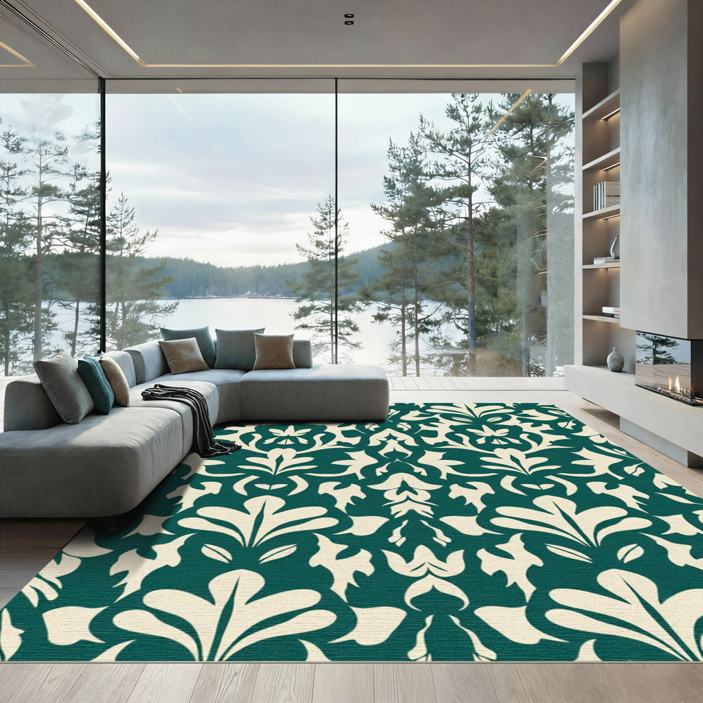 Teal Cream Organic Paisley Rug