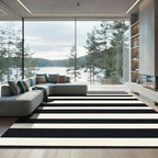 Bold Black White Linear Overlay Rug