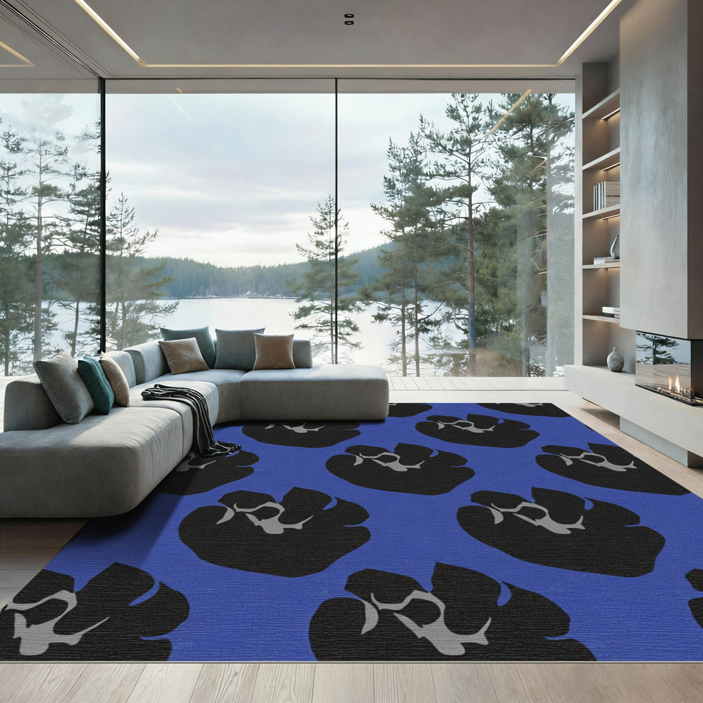 Bold Blue Abstract Floral Arrangement Rug