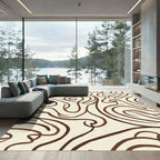 Cream Brown Abstract Swirl Flow Rug