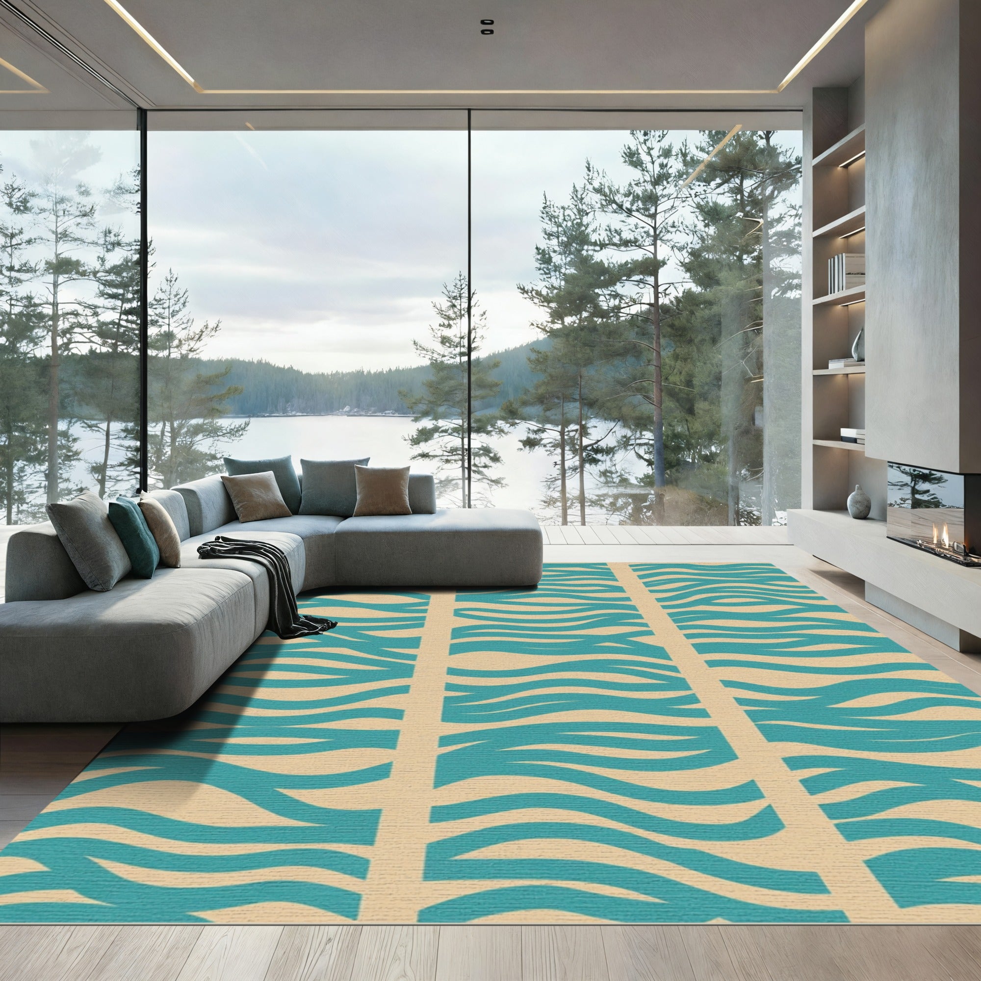 Teal River Flow Stripe Rug