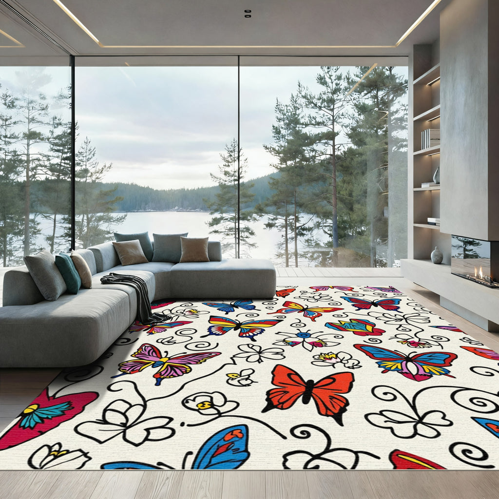 Colorful Fluttering Butterfly Garden Rug