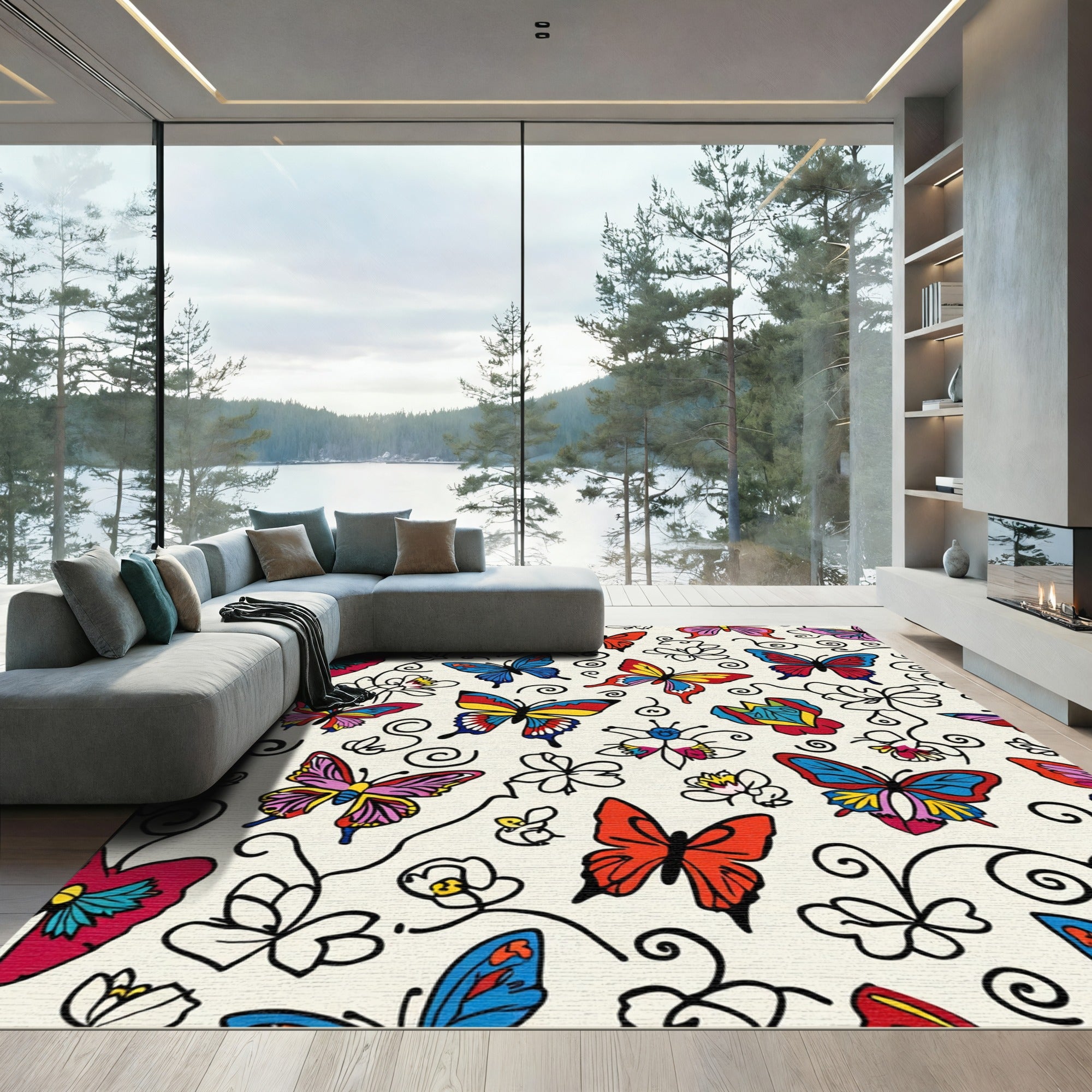 Colorful Fluttering Butterfly Garden Rug