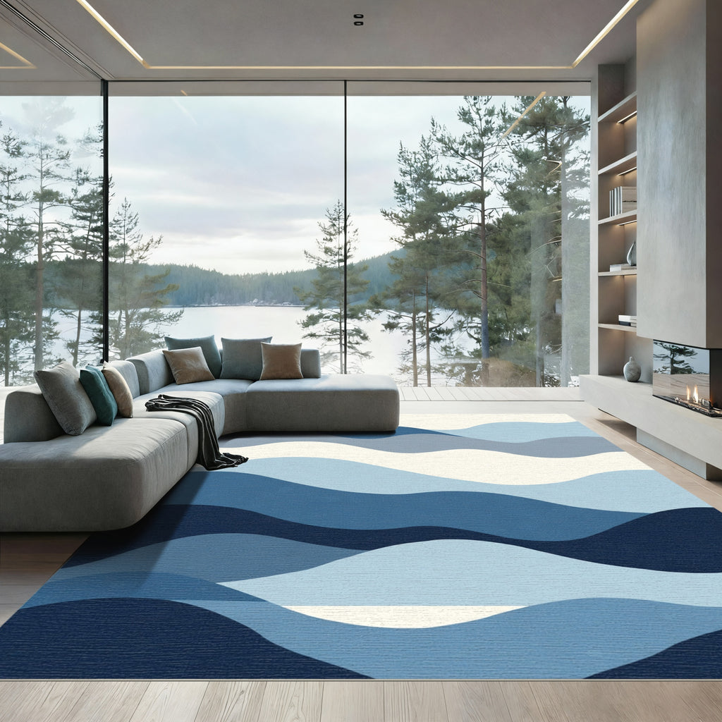 Wavy Abstract Blue Horizon Rug
