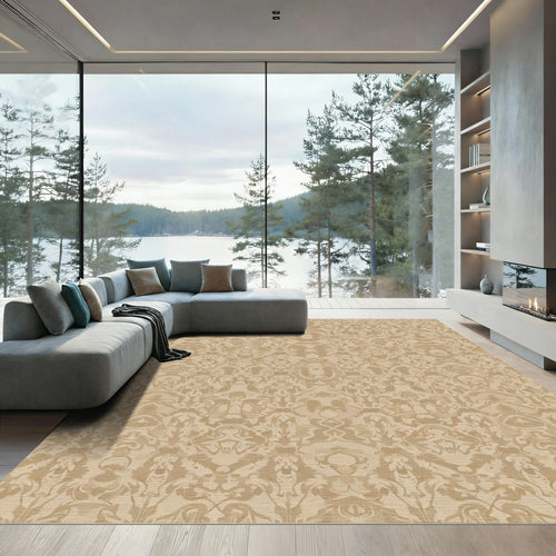 Aged Gold Damask Scroll Rug