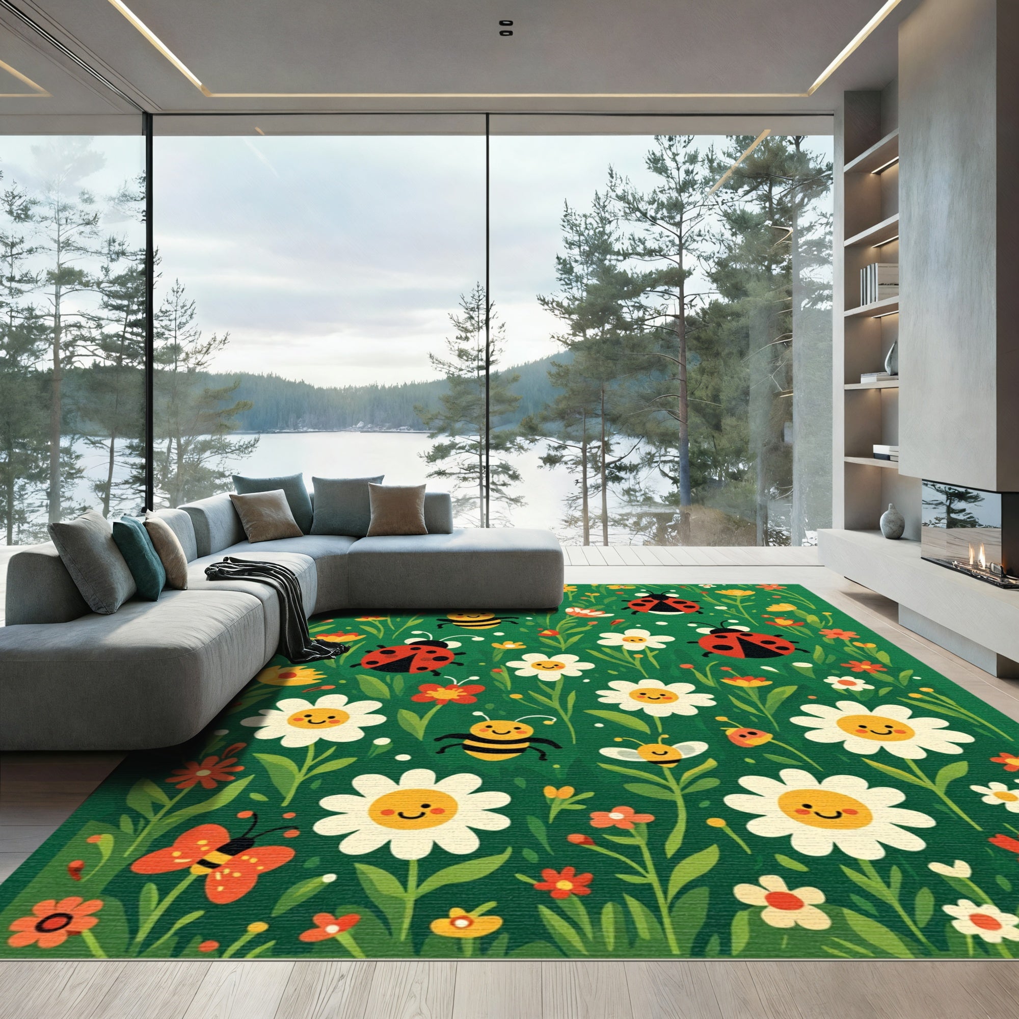 Whimsical Insects and Flowers Meadow Rug