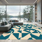 Teal Beige Geometric Abstract Composition Rug
