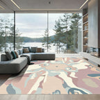 Soft Cream Mauve Abstract Swirls Rug