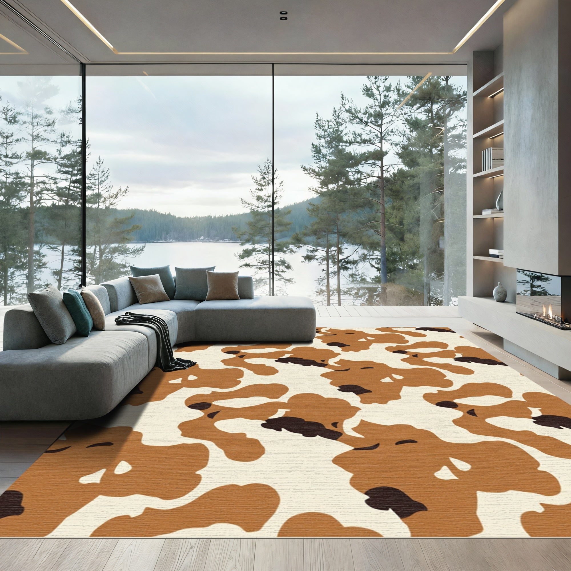 Brown White Blotchy Organic Rug