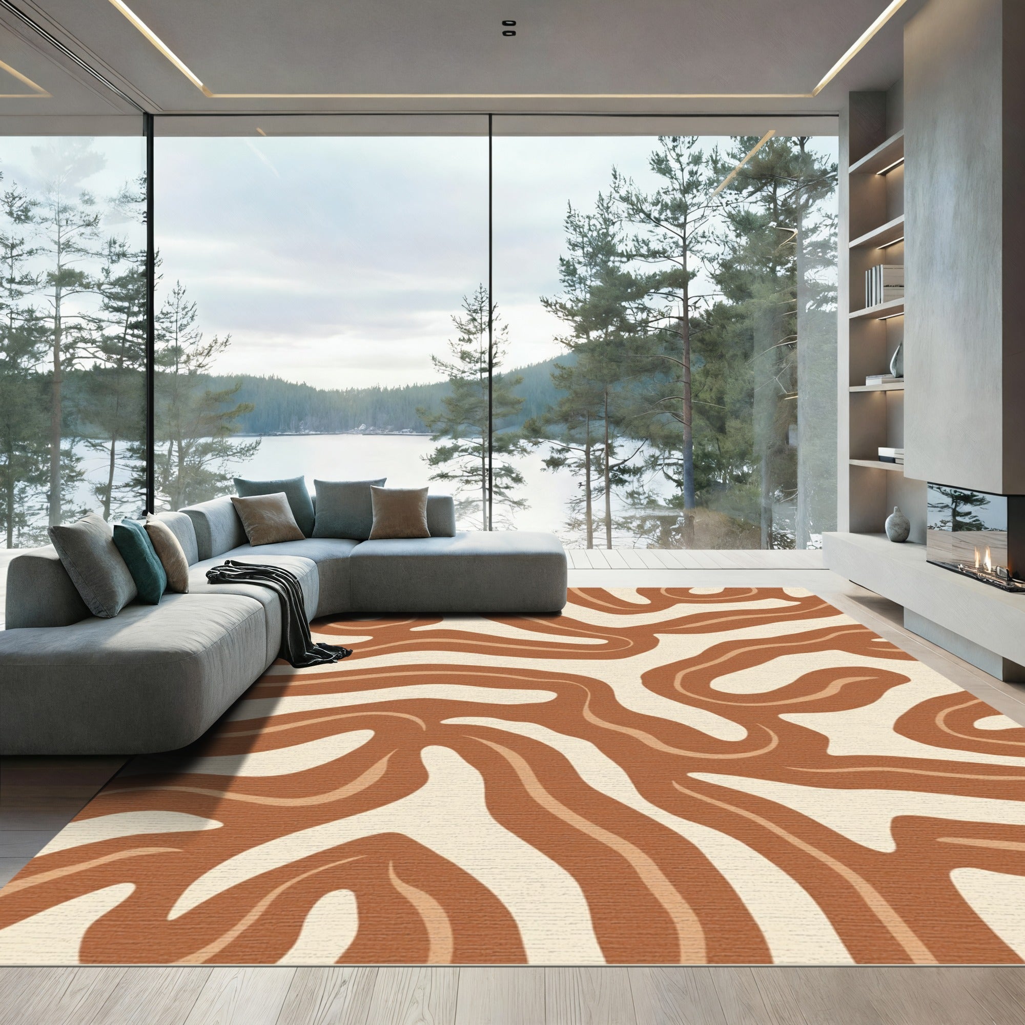 Earthy Terracotta Swirl Abstract Rug