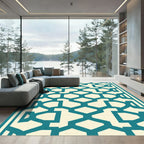 Teal Cream Geometric Interlocking Forms Rug