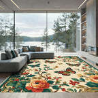 Vintage Floral Butterfly Garden Rug