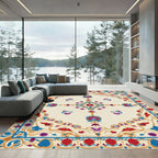 Vibrant Floral Medallion With Blue Border Rug