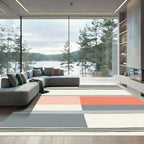 Coral Gray Blocks Striped Rug