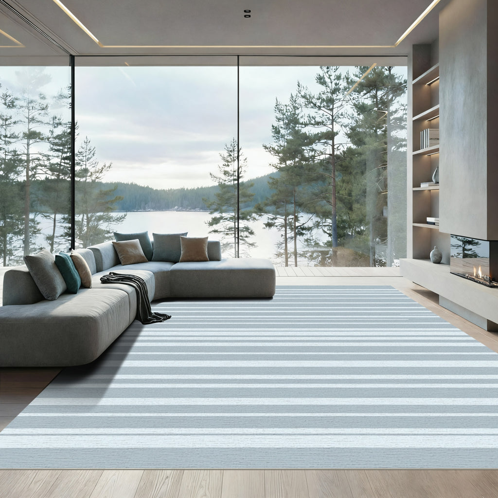 Soft Gray White Stripe Rug