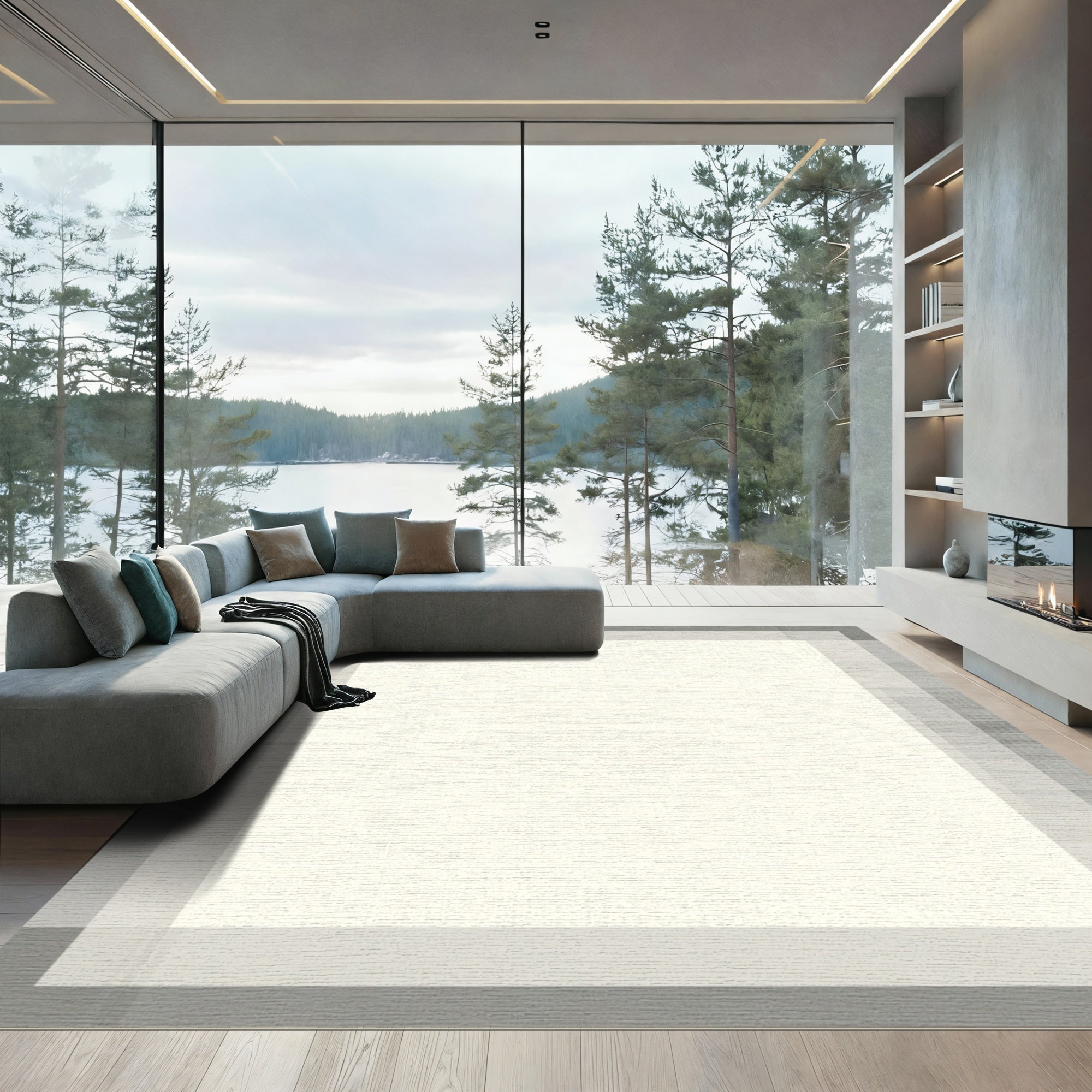 Monochrome Geometric Overlay Texture Rug