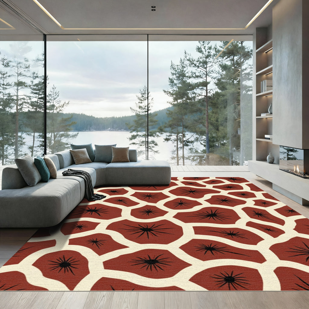 Red Brown Abstract Animal Print Rug
