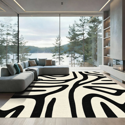 Abstract Black Organic Striped Rug