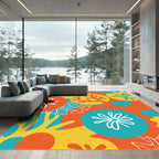 Vibrant Coral Yellow Aqua Abstract Shapes Rug