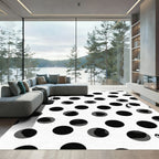 Black White Polka Dot Floral Whimsical Rug