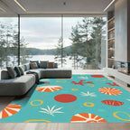 Coastal Coral Sunburst Shapes Rug
