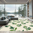 Green Leafy Branches on Cream Field Rug