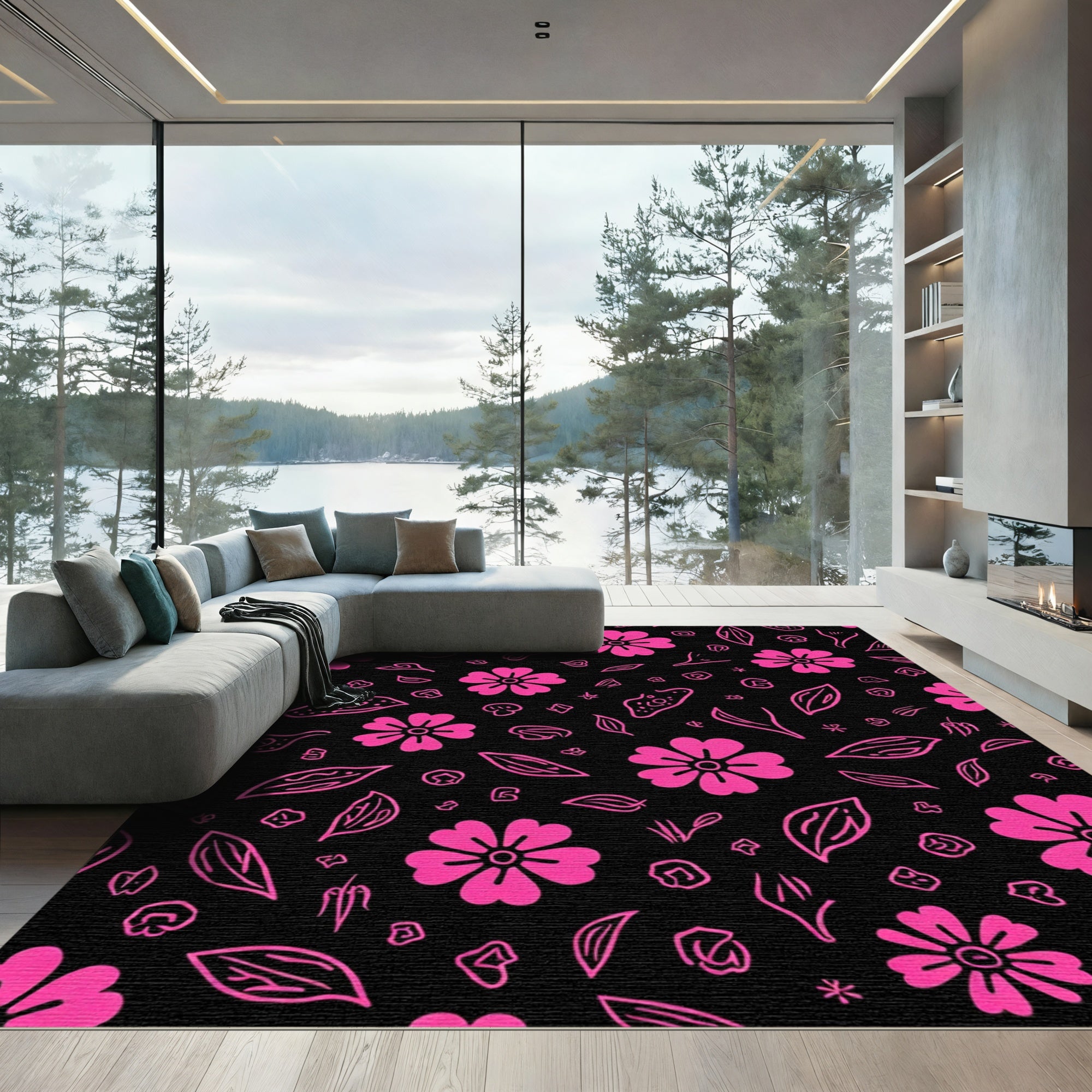 Hot Pink Cherry Blossom Scatter Rug