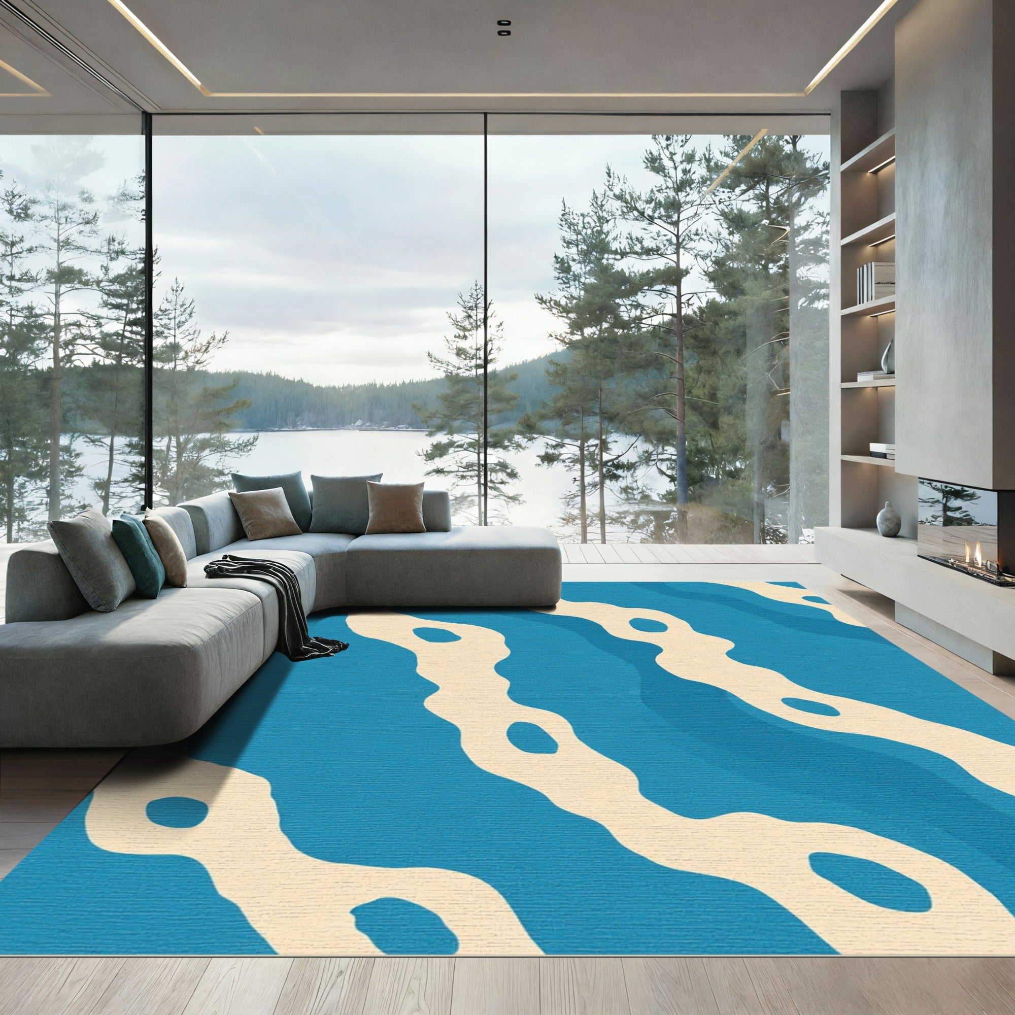 Oceanic Blue Wave Organic Rug