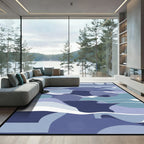 Serene Blue Abstract Layered Landscape Rug