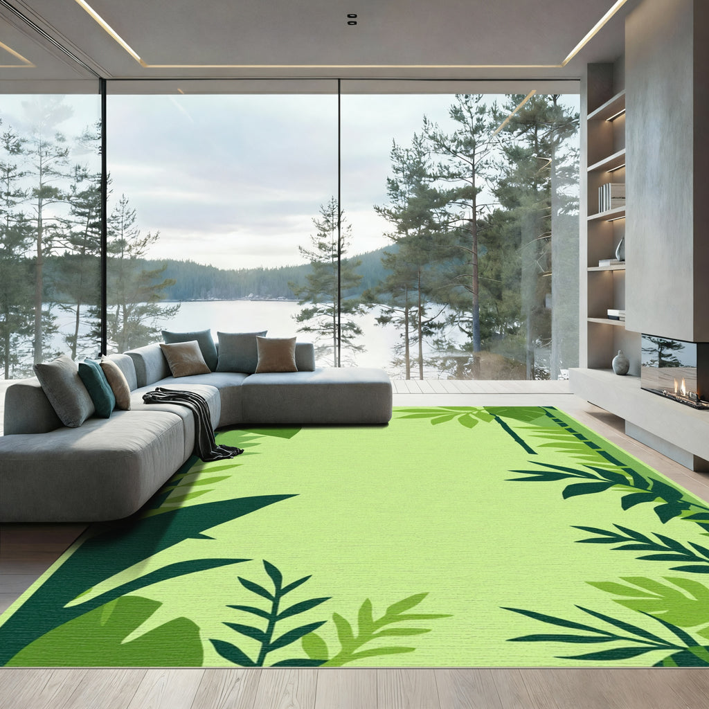 Lush Green Tropical Bamboo Foliage Rug