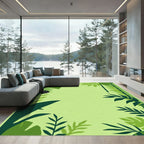 Lush Green Tropical Bamboo Foliage Rug