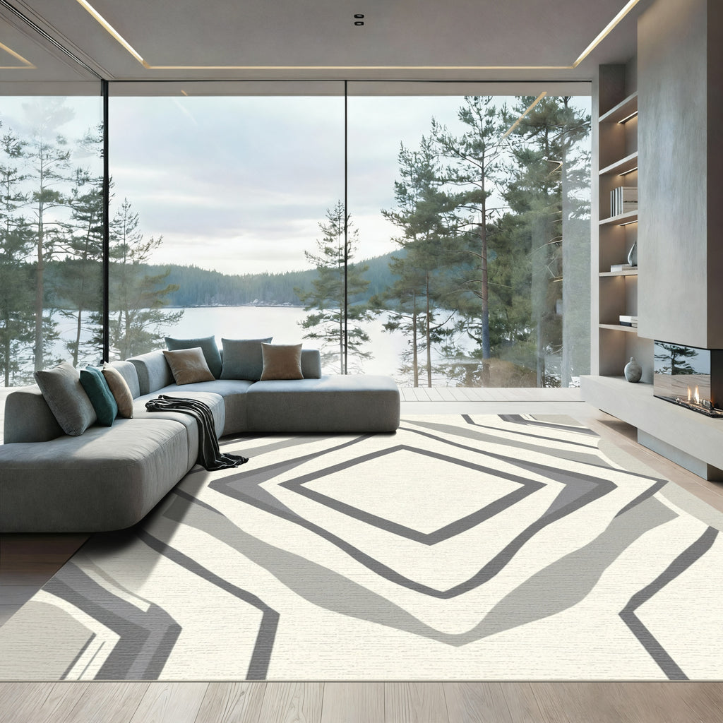 Cream and Gray Geometric Diamond Symmetry Rug