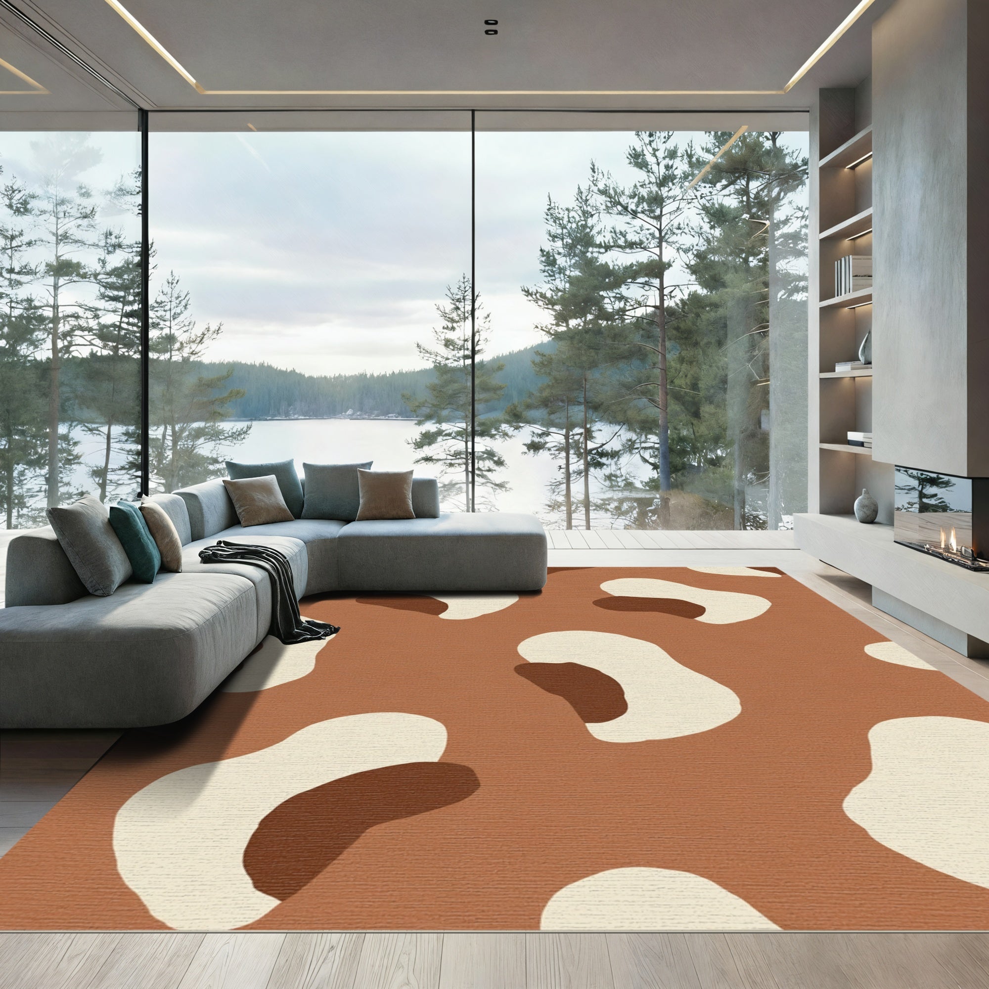 Brown Beige Spotty Organic Shape Rug