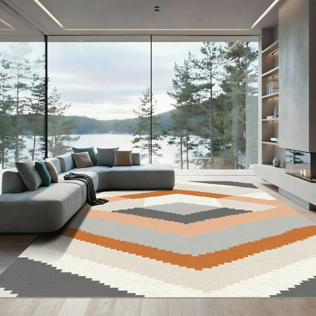 Terracotta Gray Diamond Chevron Rug