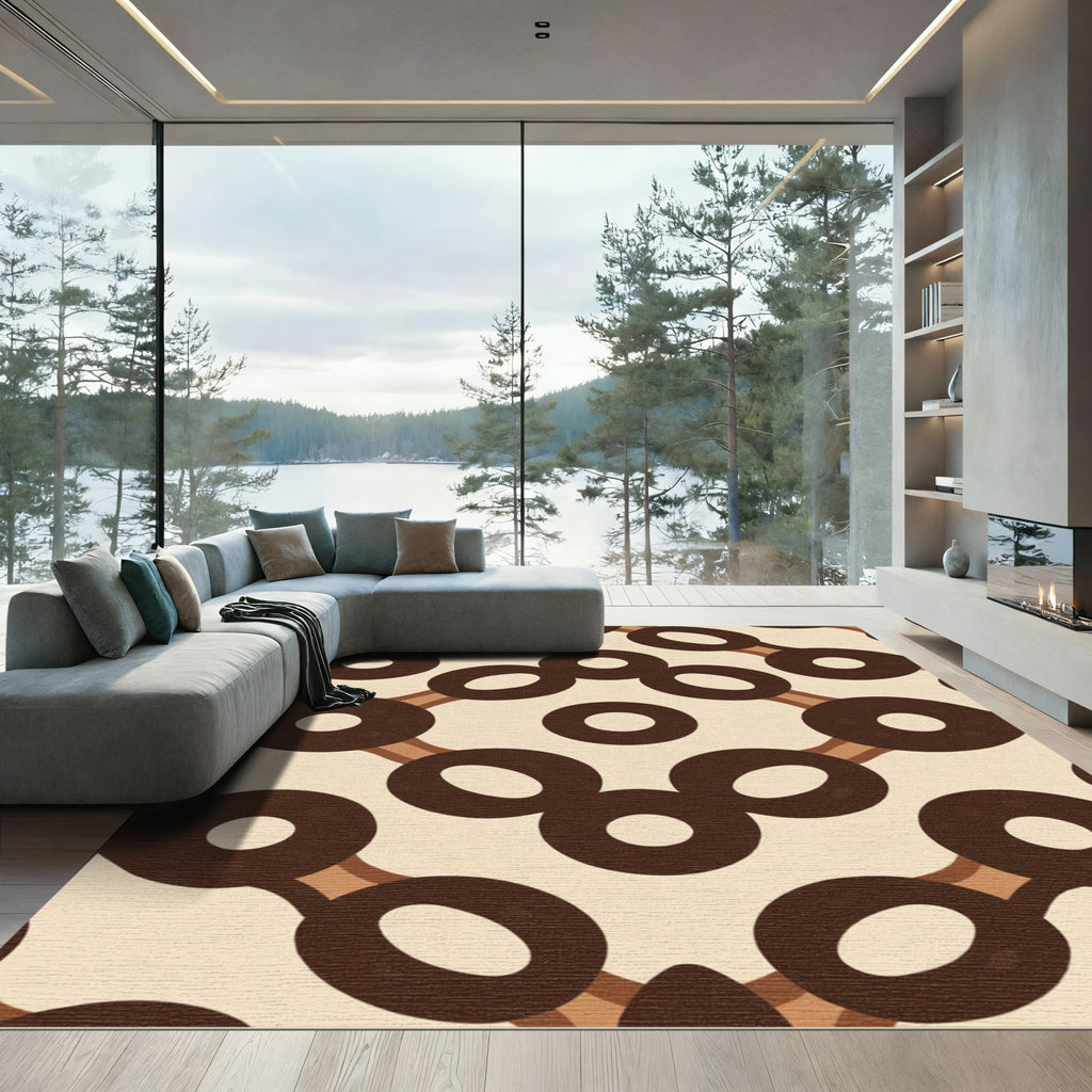 Brown Cream Ring Chain Pattern Rug