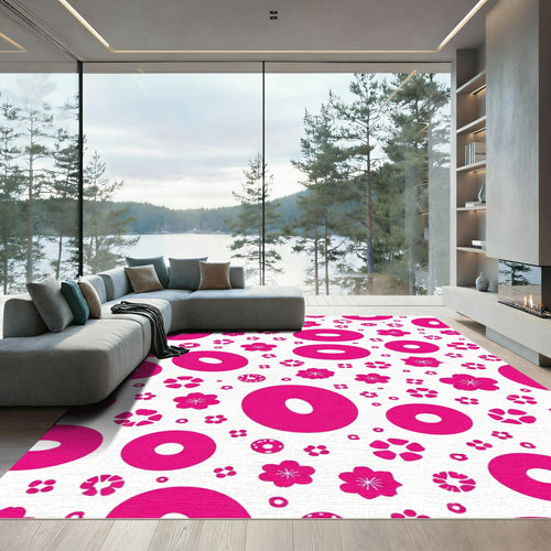 Bright Pink Cherry Blossom Geometric Rug