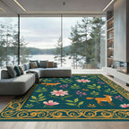Golden Bordered Fox and Floral Meadow Rug