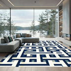 Navy Cream Labyrinth Geometric Rug
