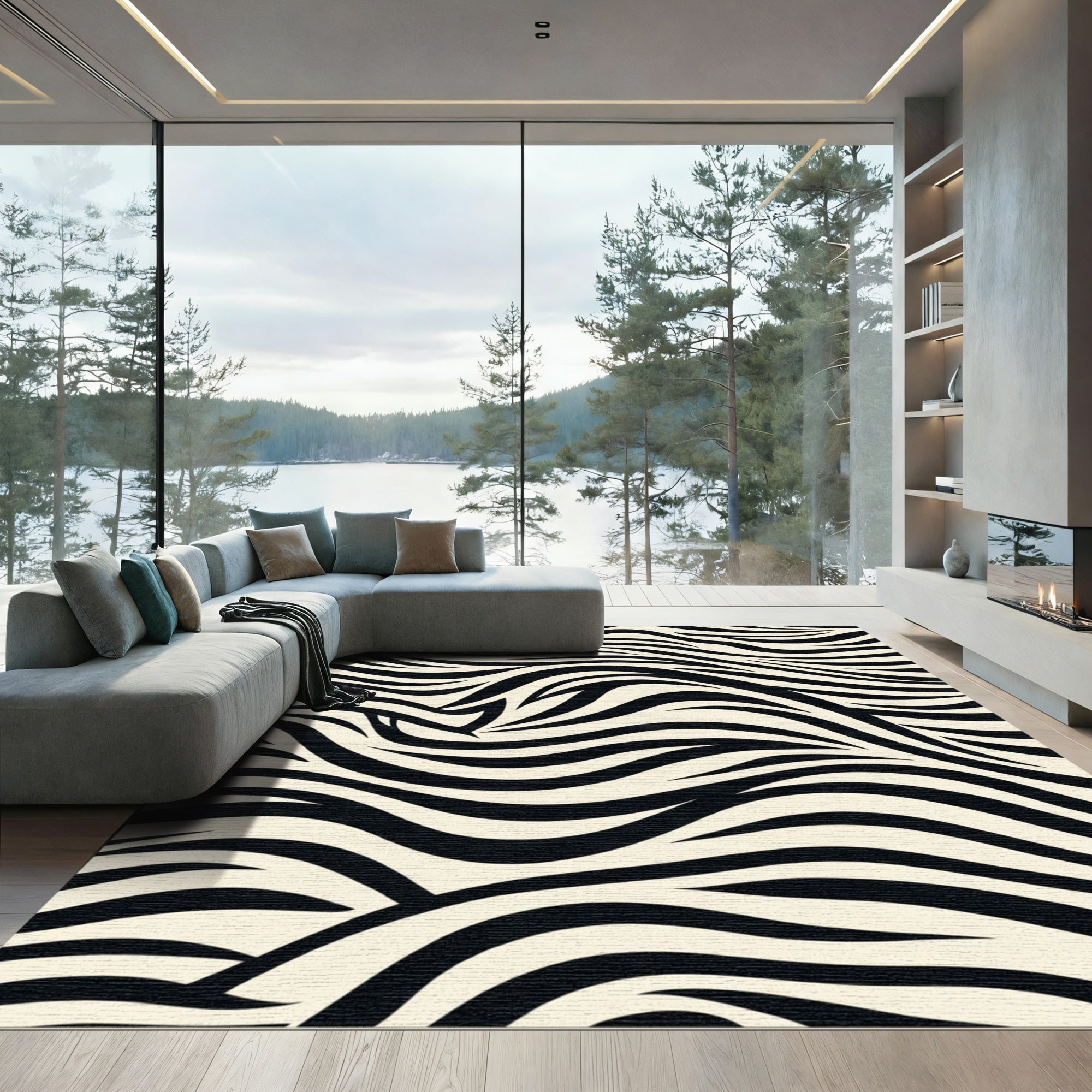 Black and Cream Zebra Swirl Rug