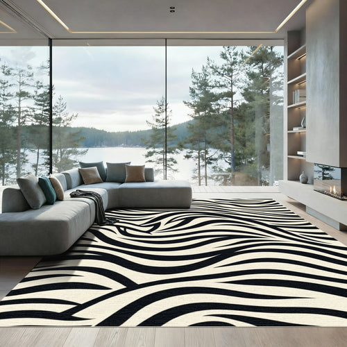 Black and Cream Zebra Swirl Rug