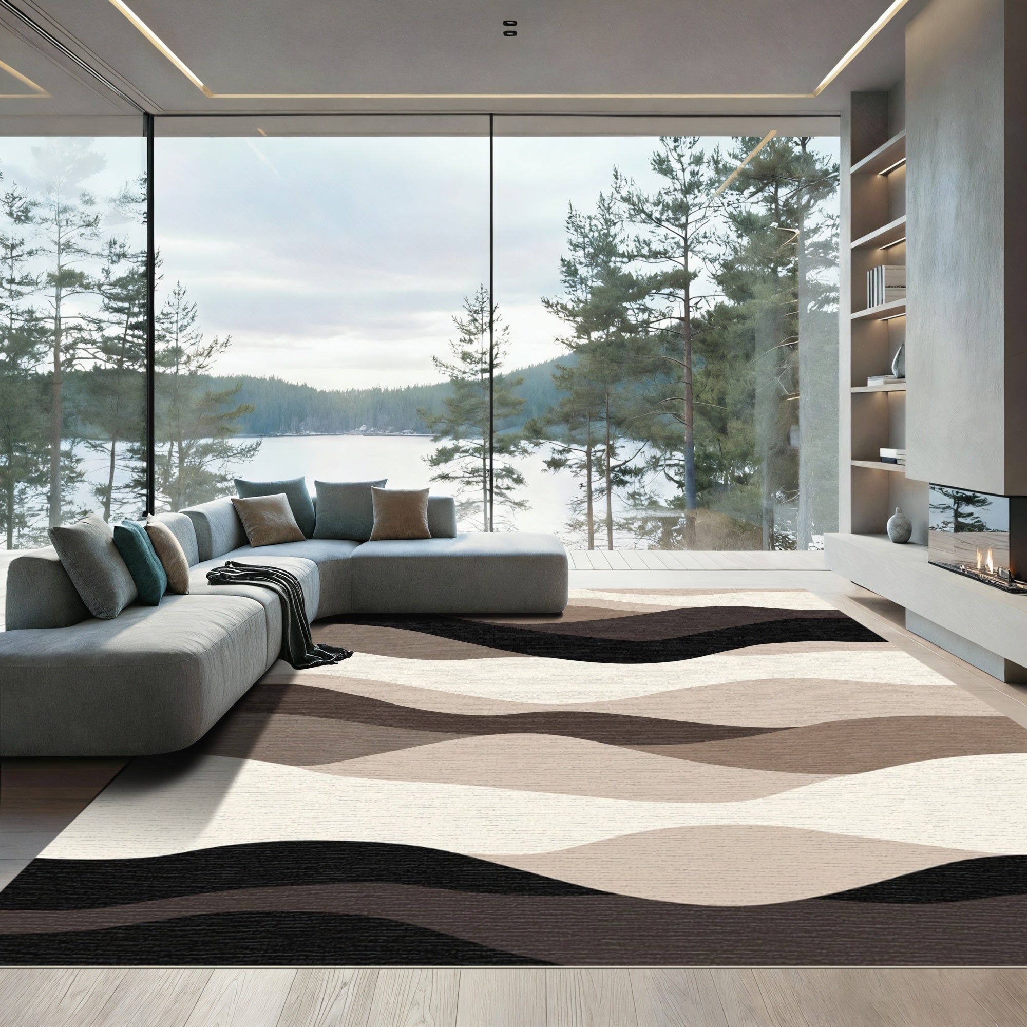 Earthy Tones Abstract Wave Ripples Rug